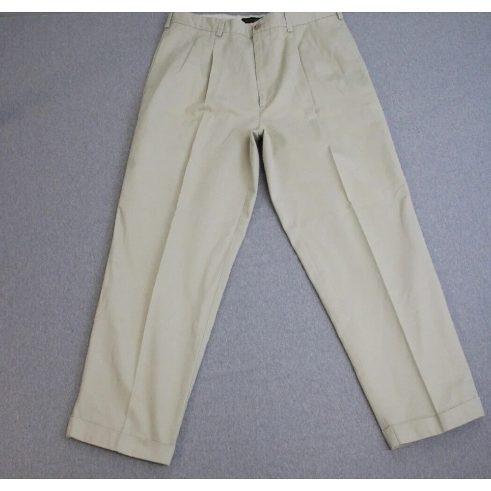 Banana Republic Pants Mens 38 X 32 Beige 100% Cotton Pleated Cuffed Smithfield